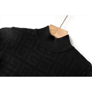 Knitting Soft Tops See-through Half-neck Collar Black and White Sweaters