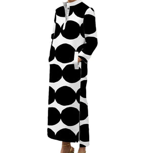 Stylish Selection Polka-Dot Split-Side Stand Collar Long Dress