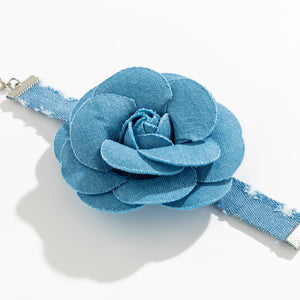 Elegant Blue Denim with Big Flower Bracelet