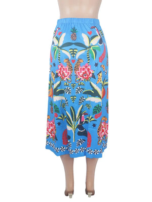 Elegant Midi Skirt Floral Printing Long Skirts