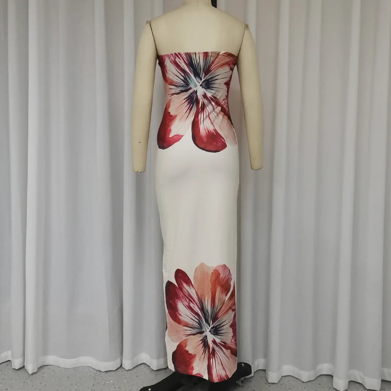 Strapless Floral Printed  Maxi Dresses