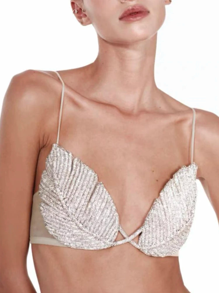 Shiny Leaf Pattern see-through Bra