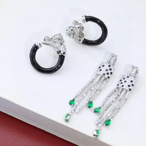 Designer Luxury Czech Zircon Green Eyes Leopard Earrings