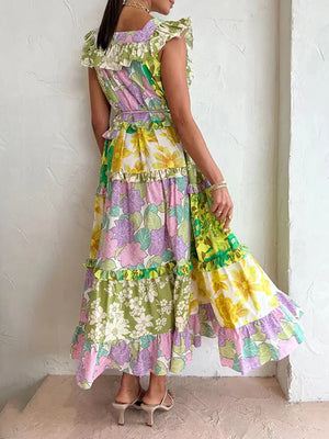 Trendy Ruched Hemline Design Printed Long Dresses