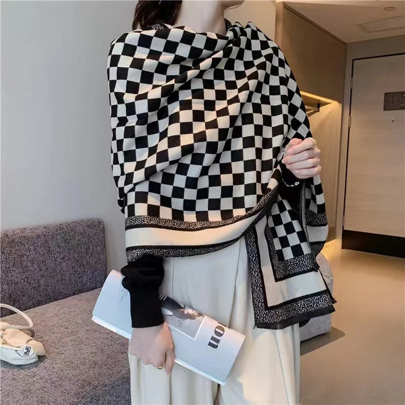 Black and White Checker Cashmere Scarf