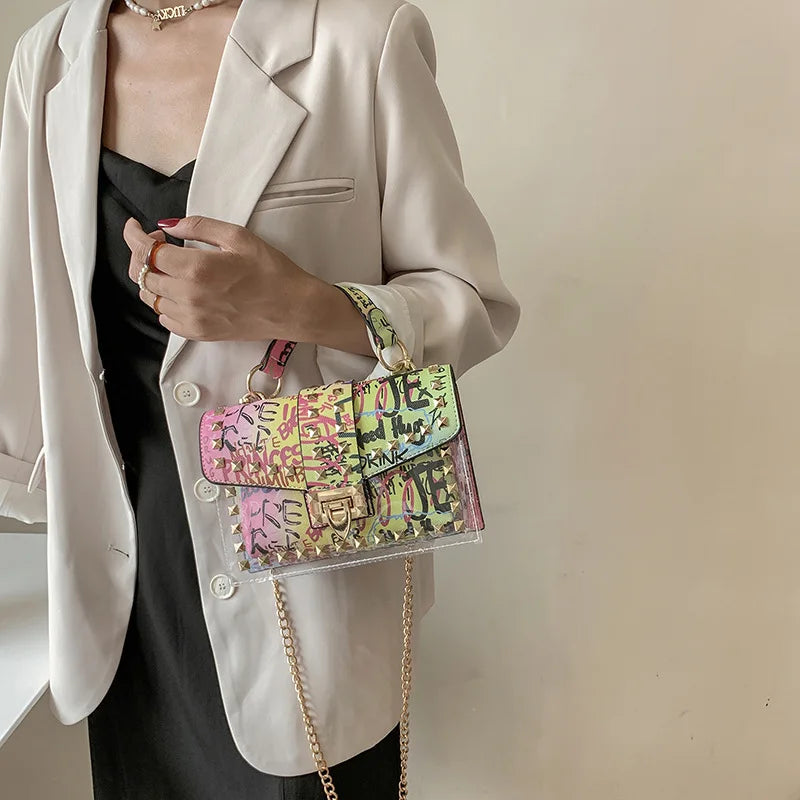 Studded Graffiti Crossbody Bags