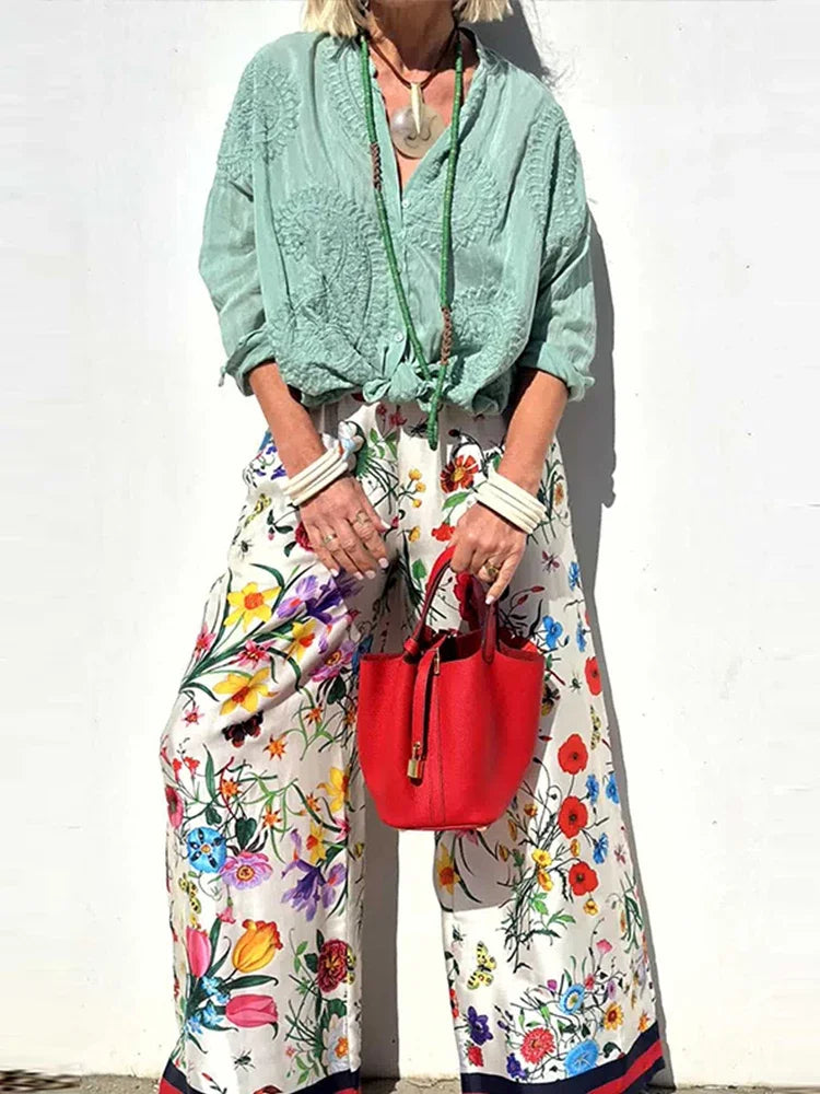 Floral Print Shirt Trousers Set