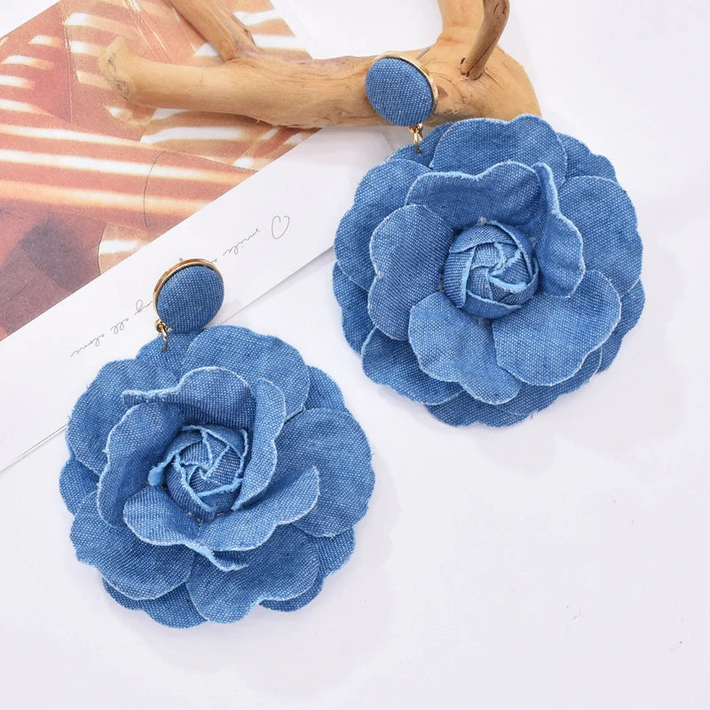 Flower Drop Elegant Denim Earrings