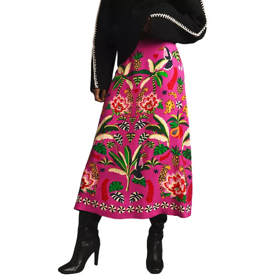 Elegant Midi Skirt Floral Printing Long Skirts