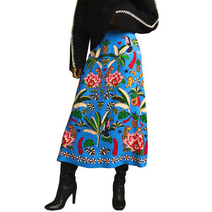 Elegant Midi Skirt Floral Printing Long Skirts