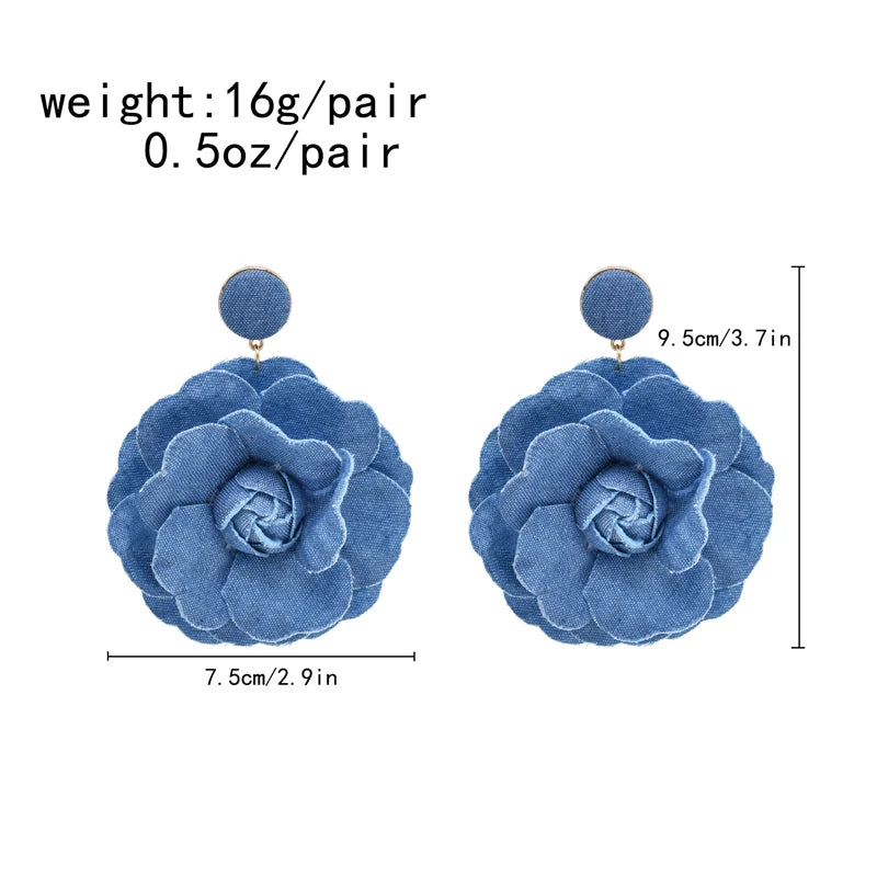 Flower Drop Elegant Denim Earrings