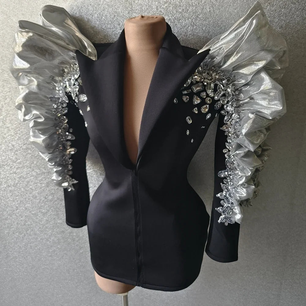 Sparkly Sequins Rhinestones Big Sleeves Jacket