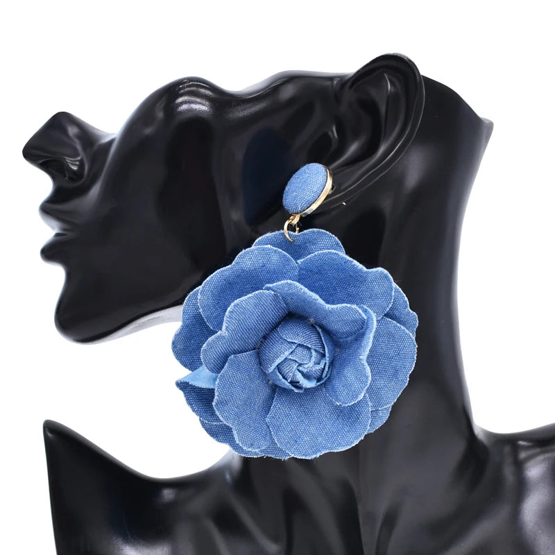 Flower Drop Elegant Denim Earrings