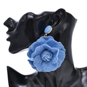 Flower Drop Elegant Denim Earrings