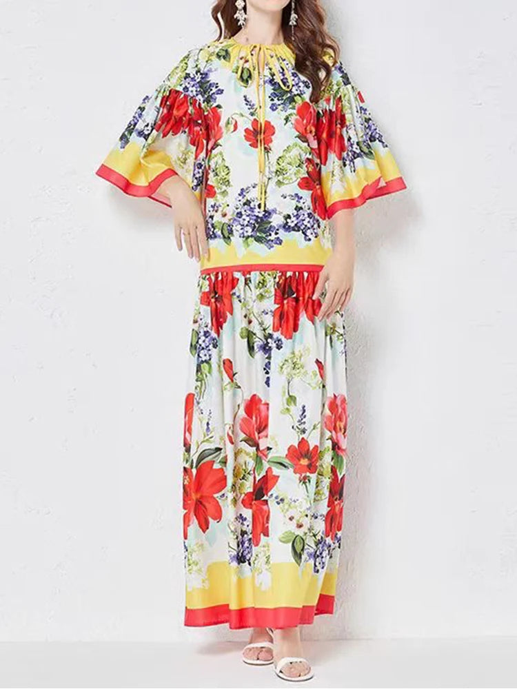 Retro 2024 Printed V-neck Loose Dress