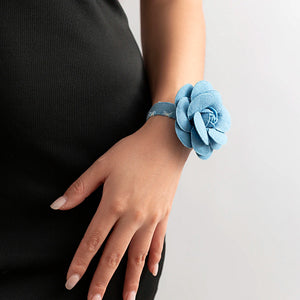 Elegant Blue Denim with Big Flower Bracelet