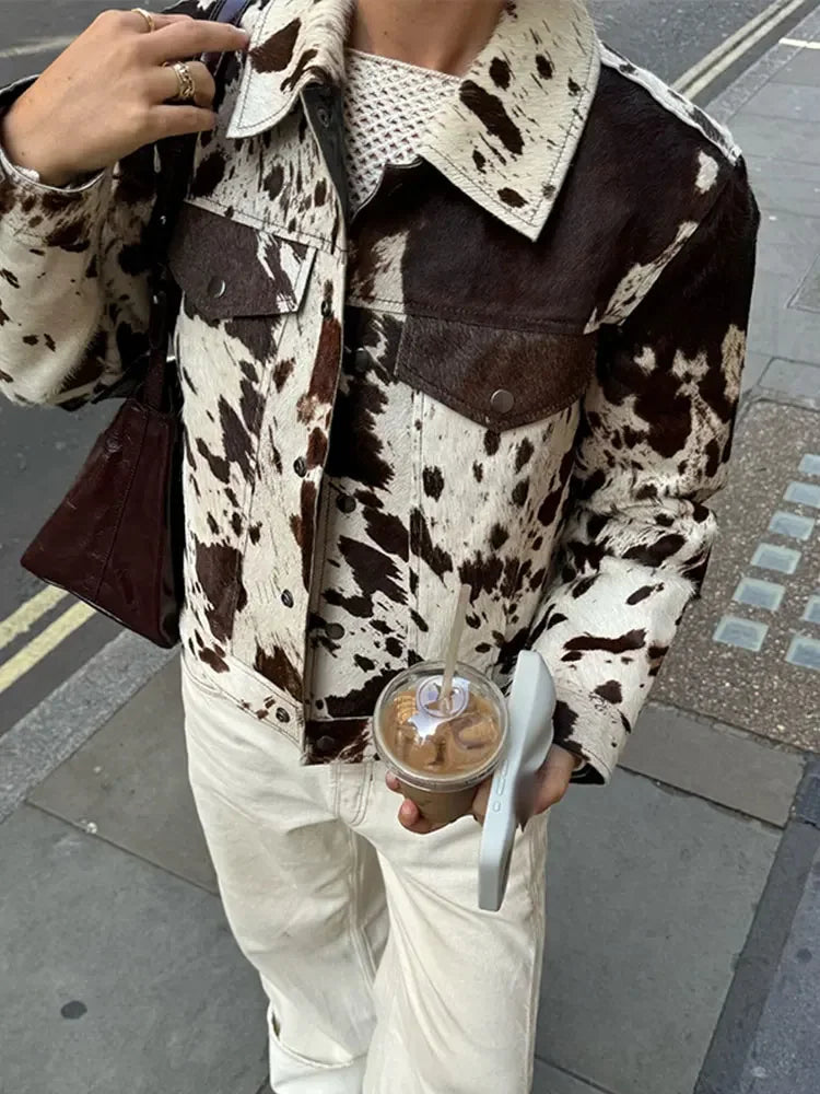 Contrast Color Print Coat