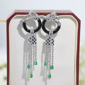 Designer Luxury Czech Zircon Green Eyes Leopard Earrings