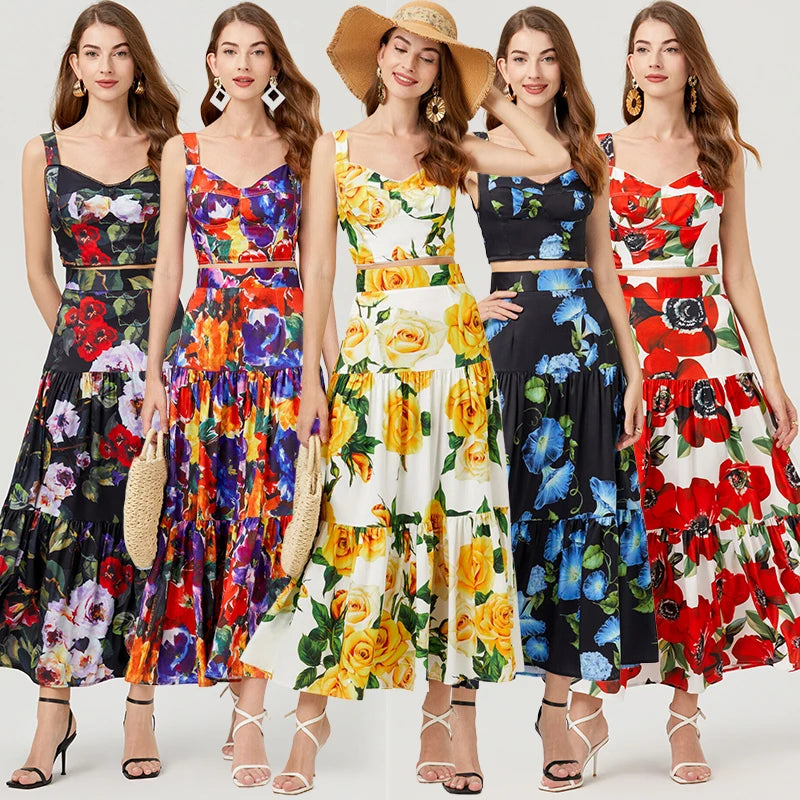 Runway Brand Designer Floral Print Two Piece