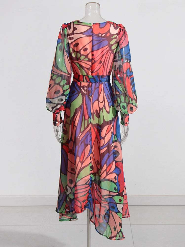 Ruched Print Long Dress