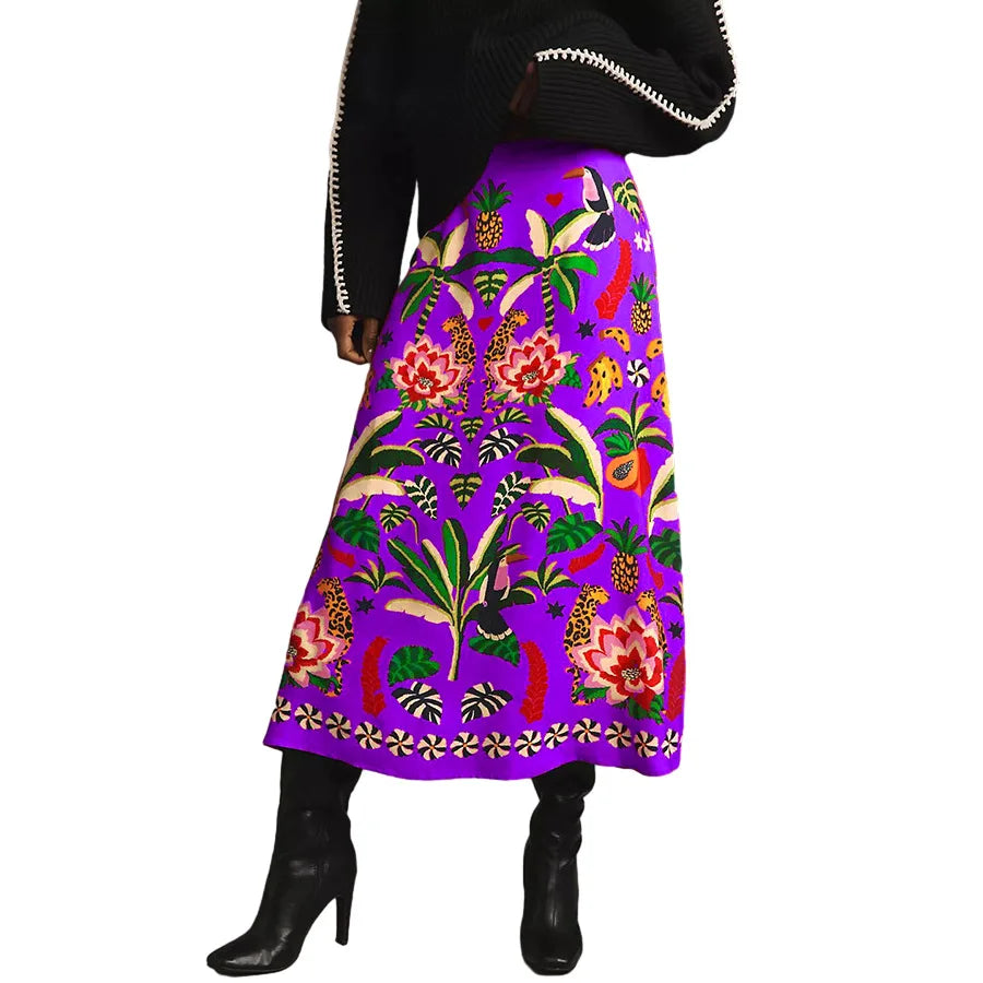 Elegant Midi Skirt Floral Printing Long Skirts