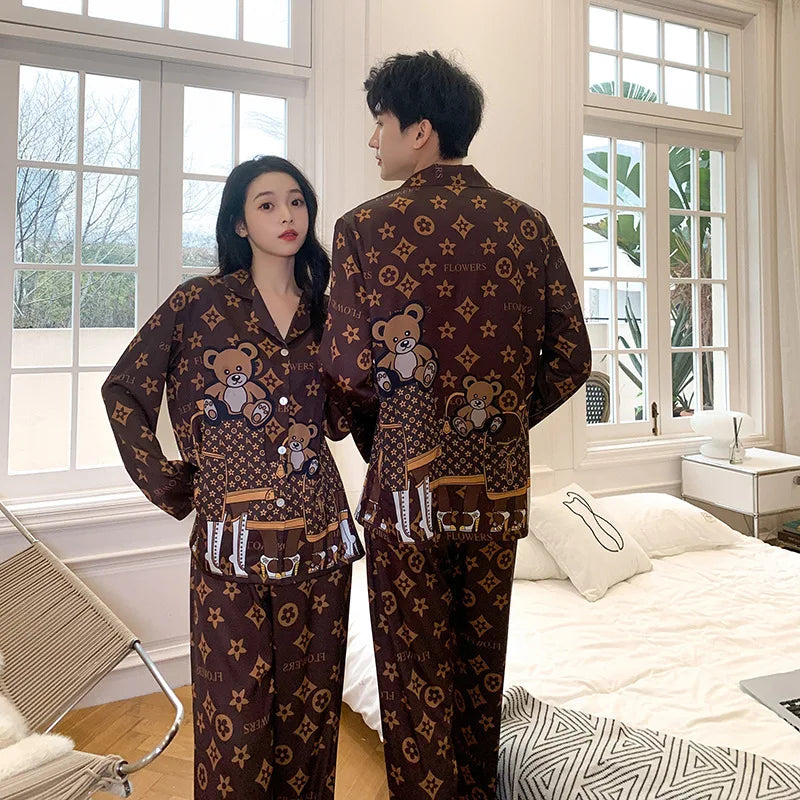 Luxury Bear Ice Silk Two Piece Set High QualitySleepwear