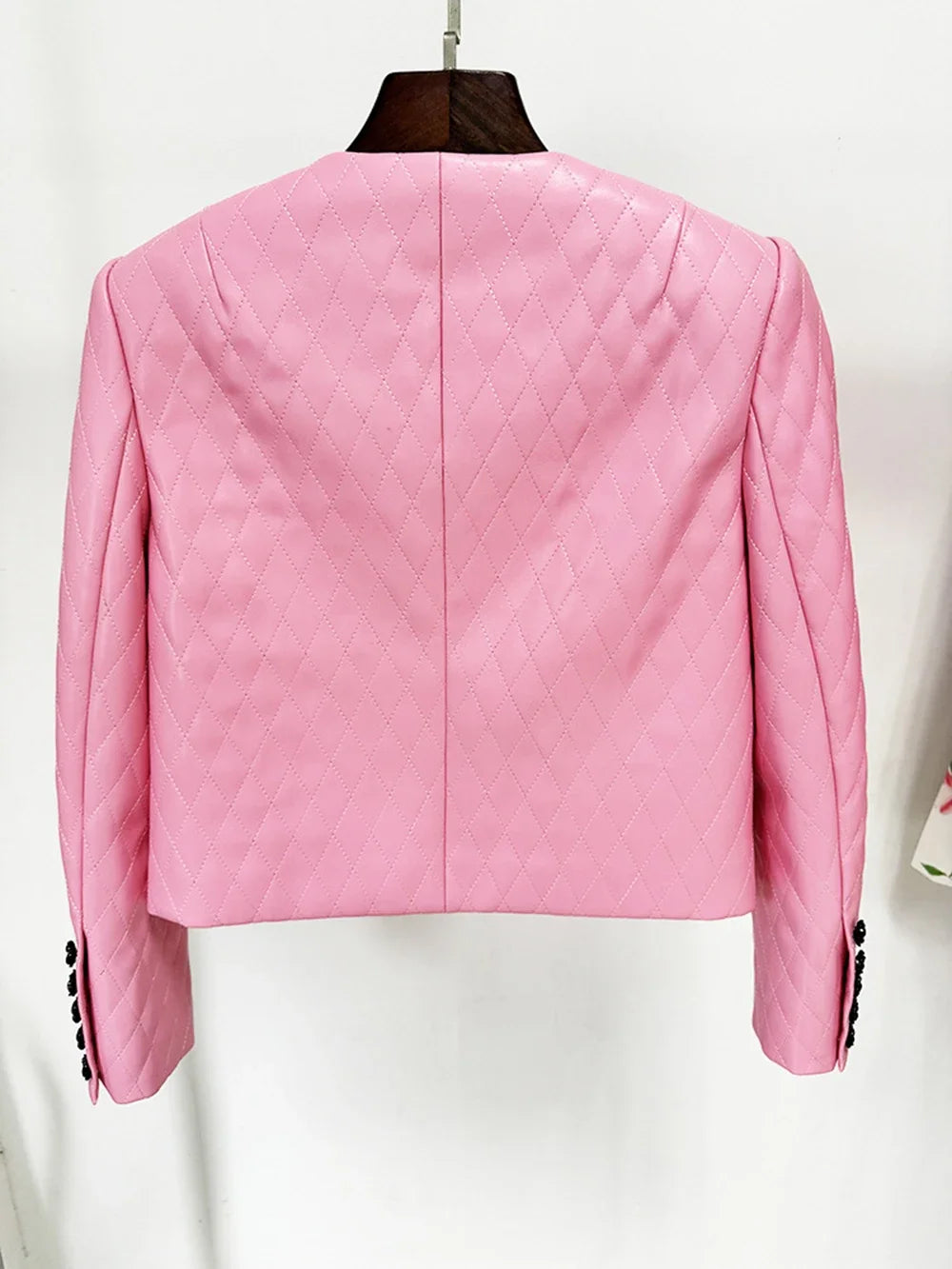 Pink Diamond Quilted Short Leather Jacket Leather Mini Skirt