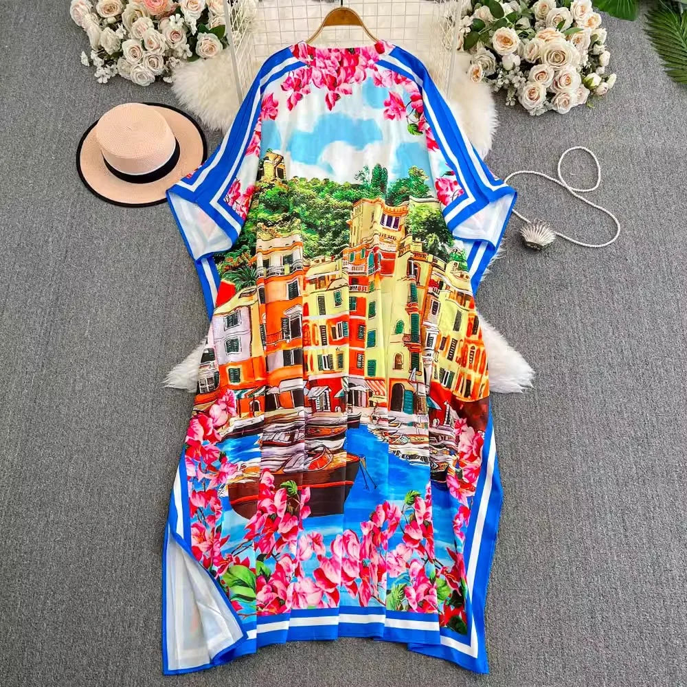 Summer Runway Holiday Beach House Flower Print Long Loose Robe