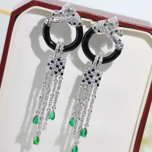 Designer Luxury Czech Zircon Green Eyes Leopard Earrings