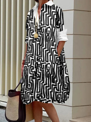 Urban Striped Printed Lapel Shirts Dress