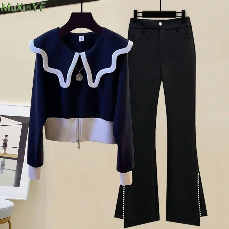 Sweatshirt Coat Flare Pants 1 or 2 Piece Set