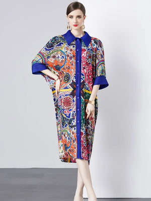 Print Draped Miyake Pleated Dress