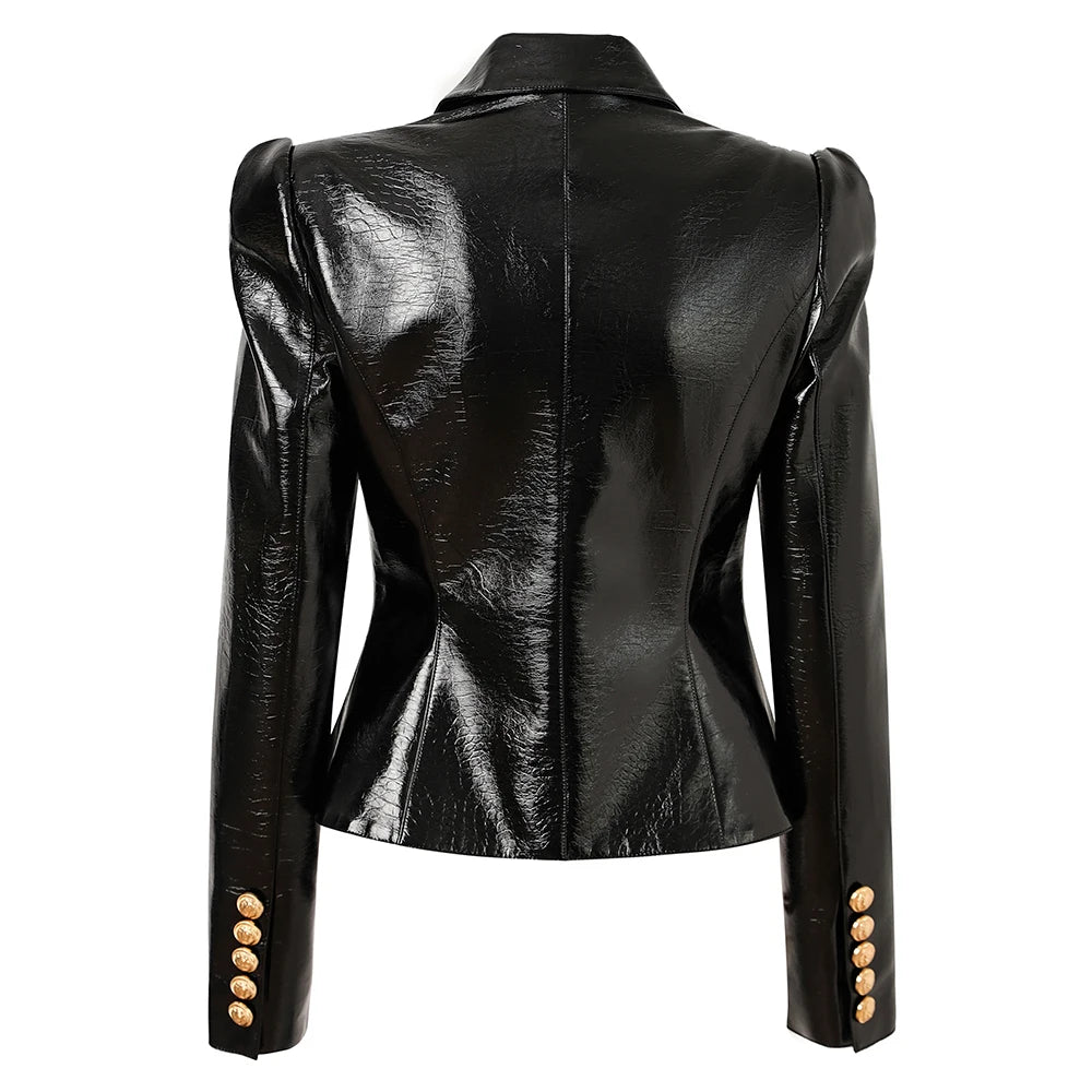 Design Pu Leather Black Quality Blazer