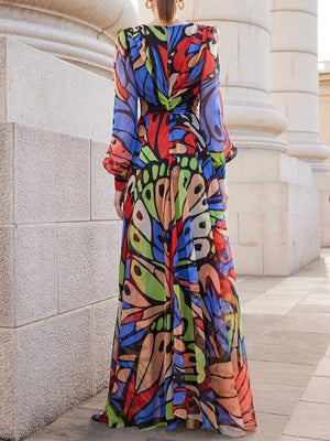 Ruched Print Long Dress