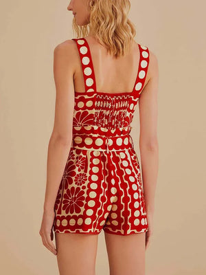 Printing Patchwork Lace Up Playsuits