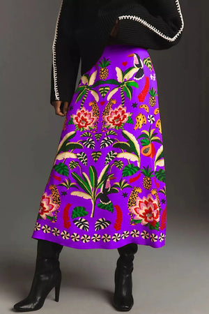 Elegant Midi Skirt Floral Printing Long Skirts