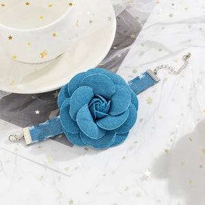 Elegant Blue Denim with Big Flower Bracelet