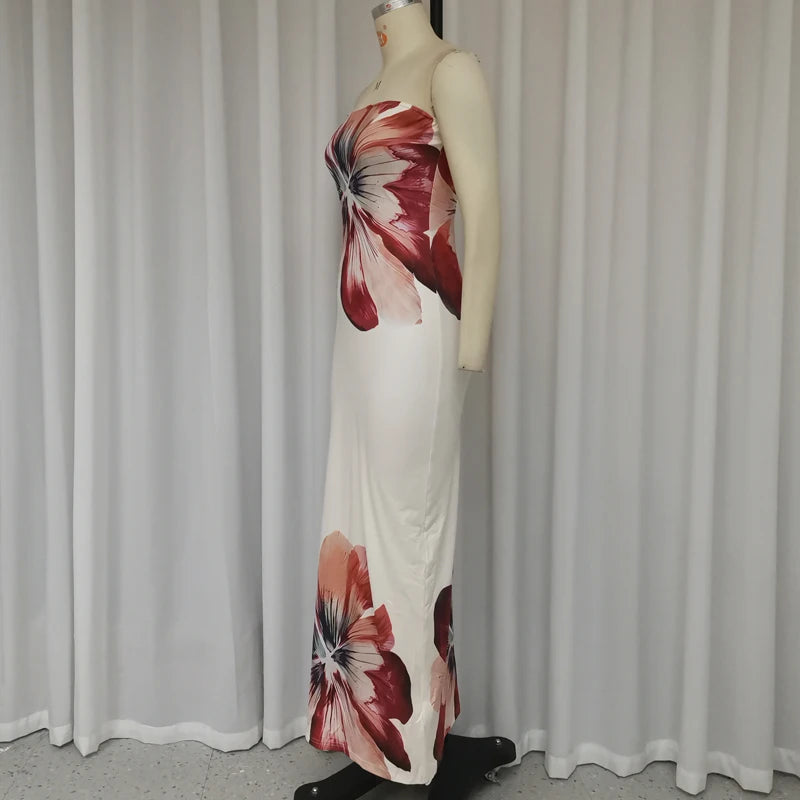 Strapless Floral Printed  Maxi Dresses