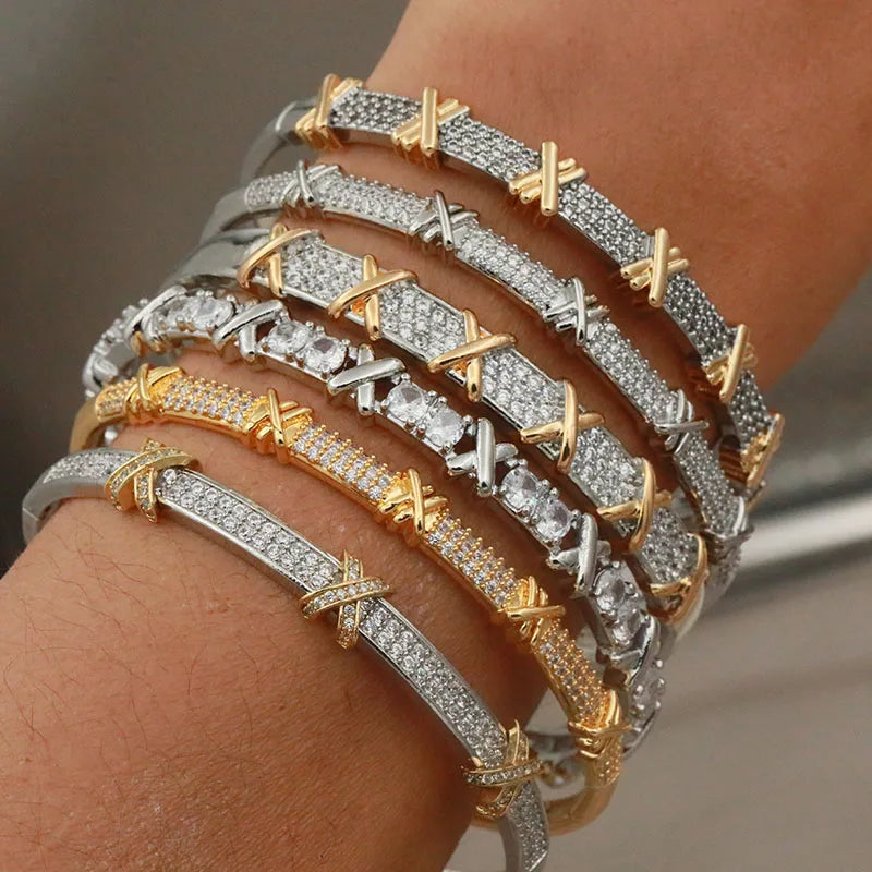 Classical Crystal Cubic Zircon Cross Bangles & Bracelet