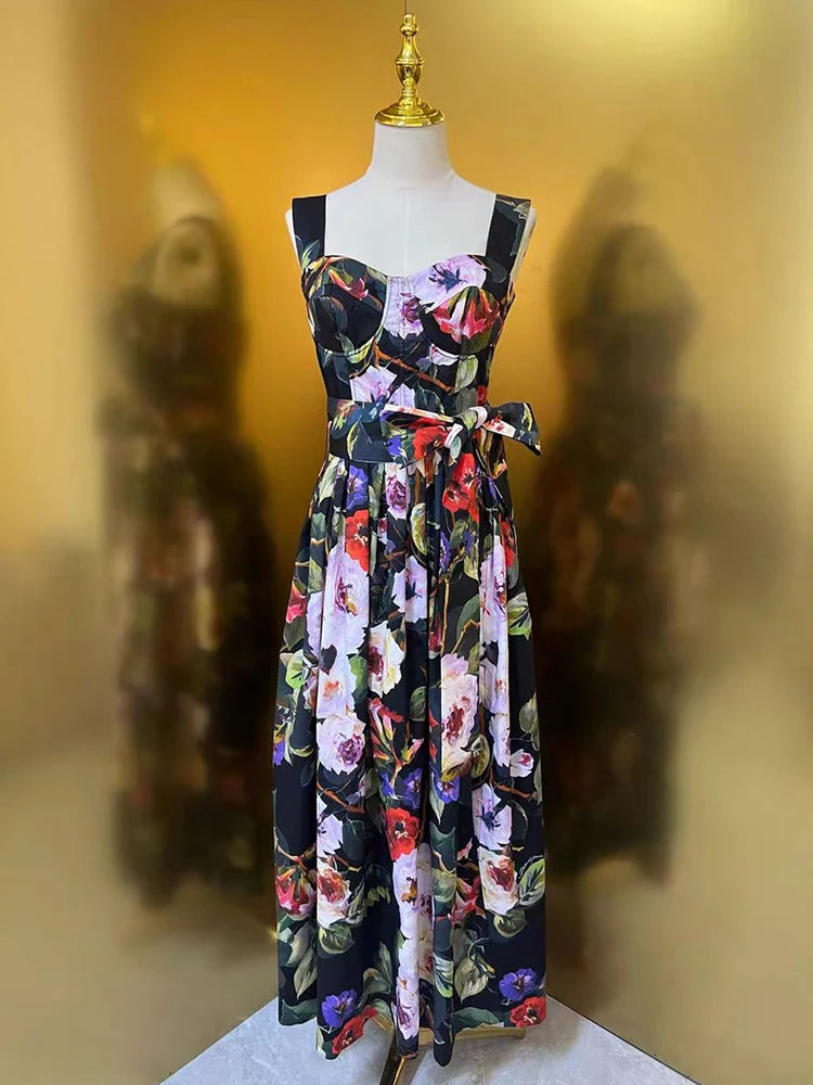 Vintage Print Strap Dress