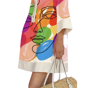 Contrast Color Figure Printed Lapel Shirt Dress