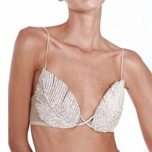 Shiny Leaf Pattern see-through Bra