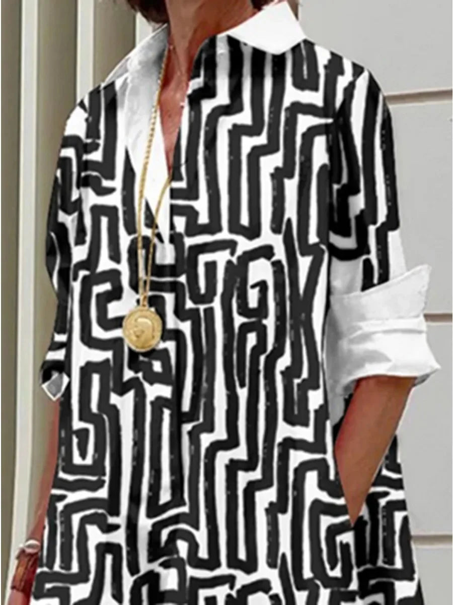 Urban Striped Printed Lapel Shirts Dress