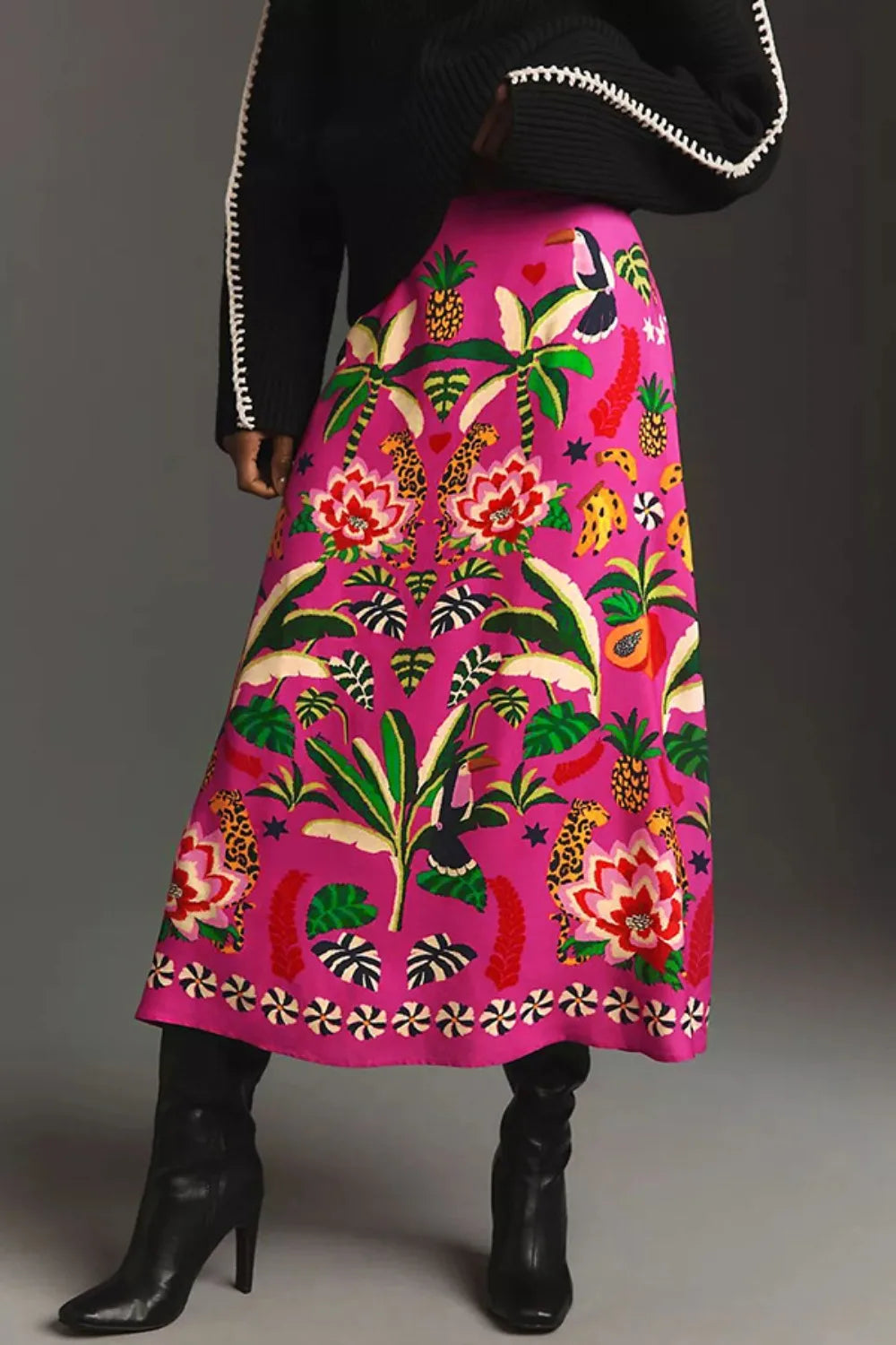 Elegant Midi Skirt Floral Printing Long Skirts