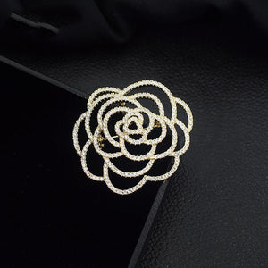 Design Camellia Crystal Zircon Rose Flower Brooch