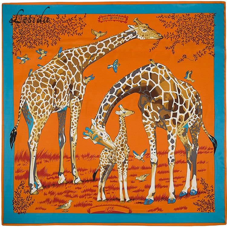 2020 Big Size Square Silk Twill Giraffe Scarf 130*130CM