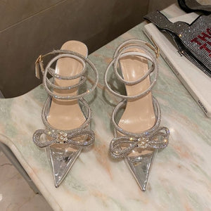 Chic Silk Satin Beading Strap Slingback Shoe