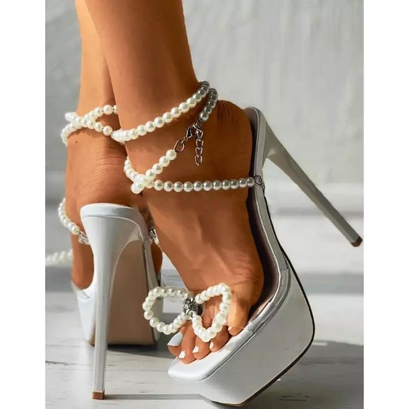 White Pearl Strand Platform Sandals