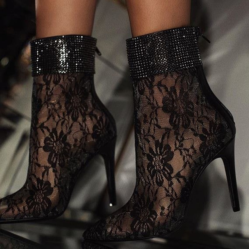 Rhinestone Lace Ankle Boot