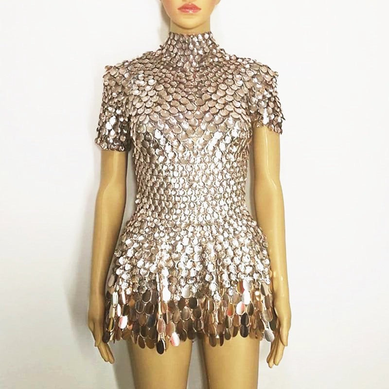 Shinning Shells Sequin Fish Scale Mirrors Mini Dress